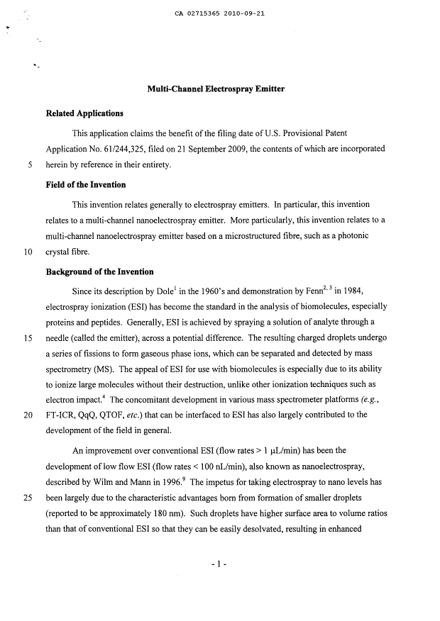 Canadian Patent Document 2715365. Description 20100921. Image 1 of 35
