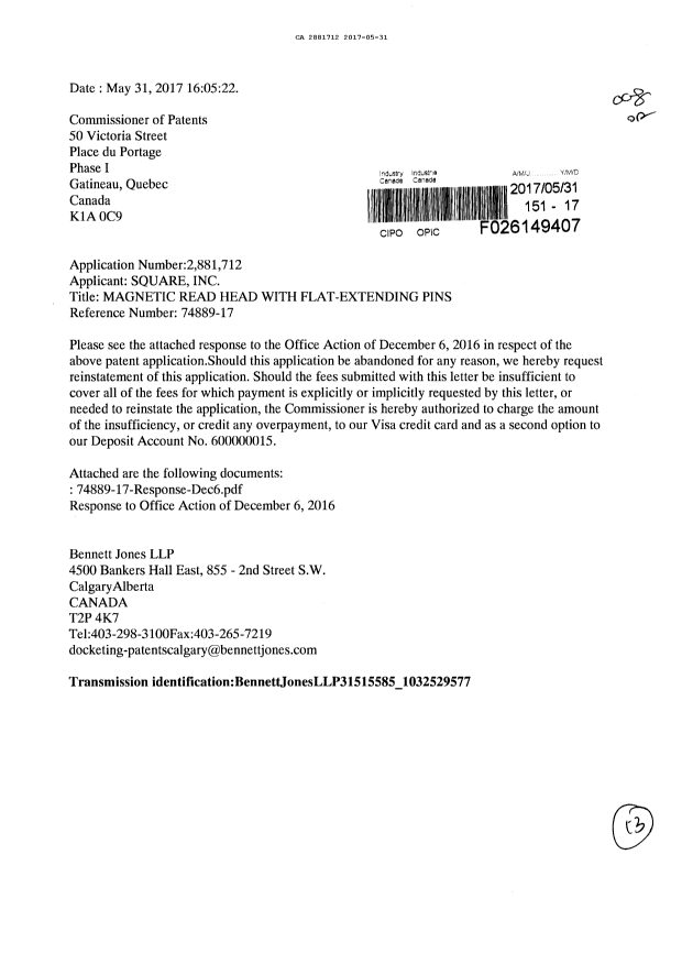 Canadian Patent Document 2881712. Amendment 20170531. Image 1 of 13