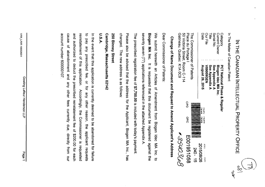 Document de brevet canadien 2887682. Cession 20150826. Image 1 de 13