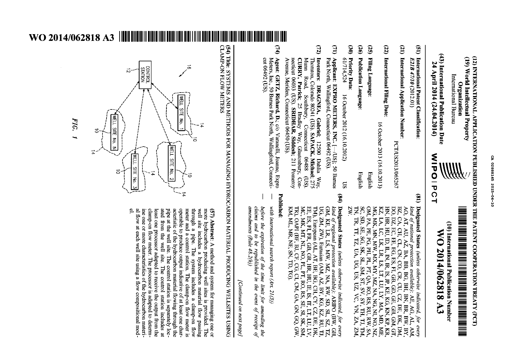 Canadian Patent Document 2888145. Abstract 20141210. Image 1 of 2